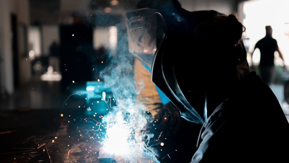 students welding