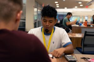 two students studying in the learning resource center