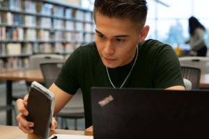 student studying in the LRC