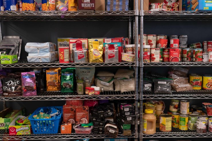 Merced College Food pantry with full shelves