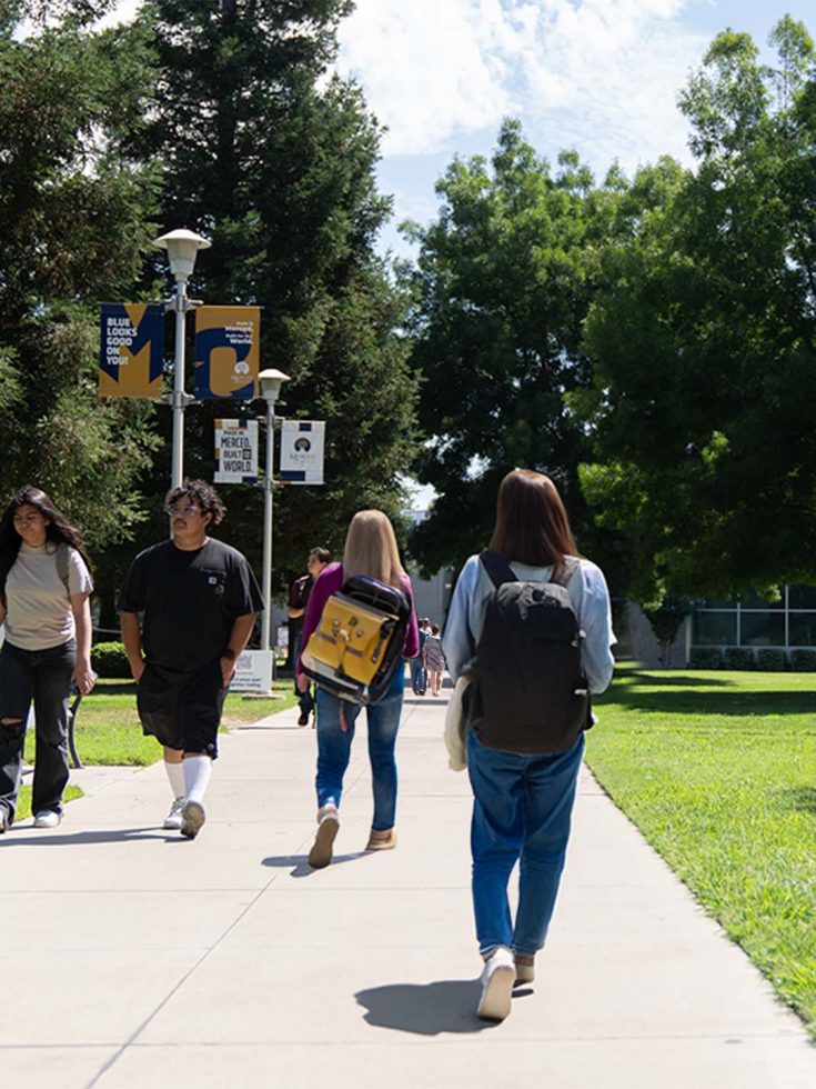 First day at Merced College campus with bustling students walking to class