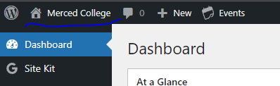 Merced College home button in dashboard
