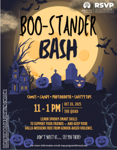 Students are invited to Boo-stander Bash on October 28 from 11-2 on the Quad.