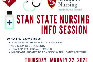Stan State Nursing workshop at MCCD on January 22, 2026 at 3:30 PM. They flyer has decorative images.